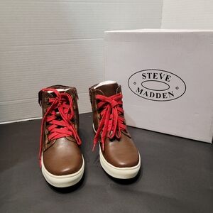 Steve Madden Brown High-Top Sneakers with Red Laces
